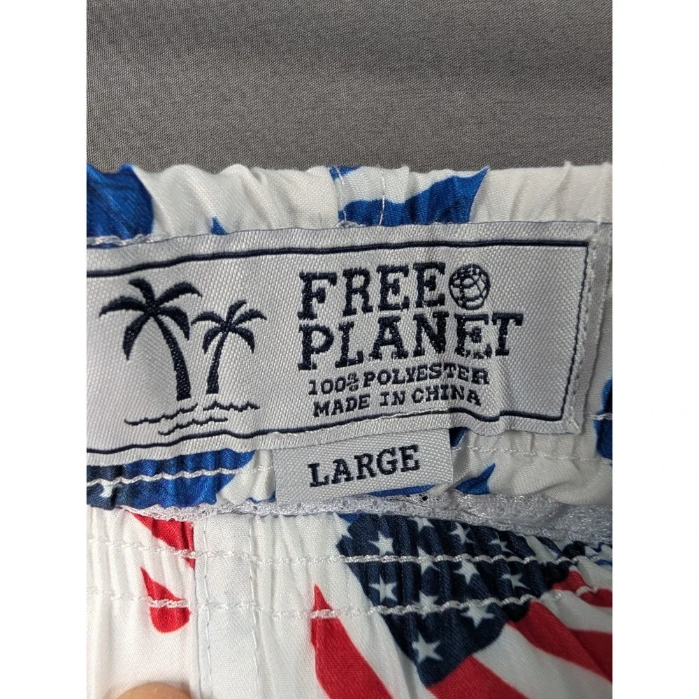 Free Planet Mens American Flag Fruit Print Swim Trunks White Blue Large